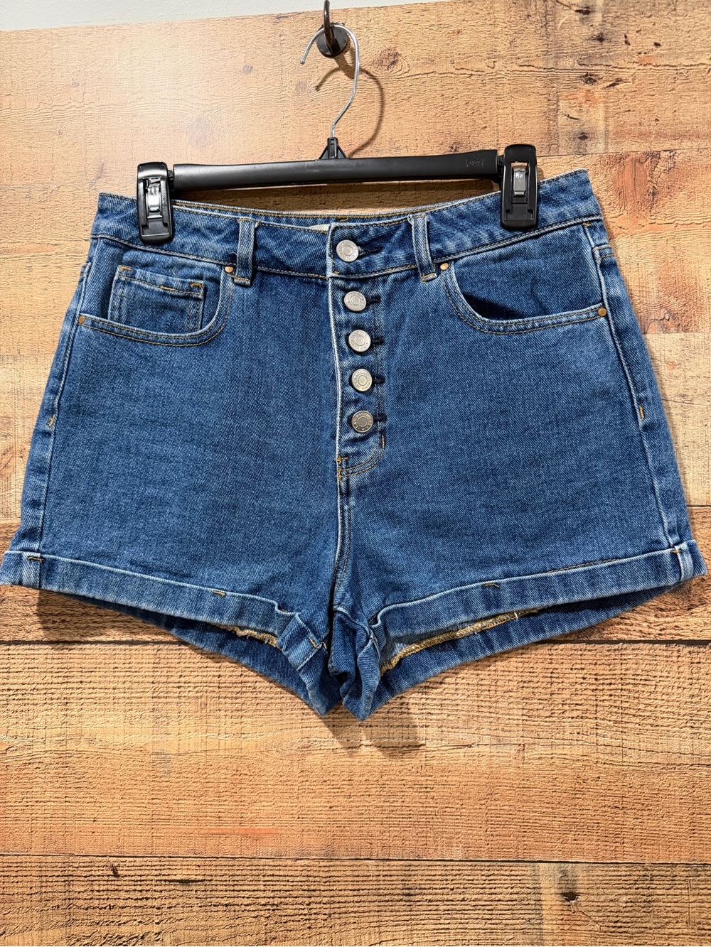 PacSun High-Rise Button-Fly Denim Mom Shorts - Blue Wash Size 28
